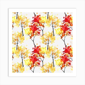 Autumn Leaves Watercolor Painting Illustration Tree Art Print