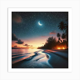 Beach At Night.AI Art Print