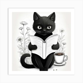 Black Cat Reading A Book Art Print