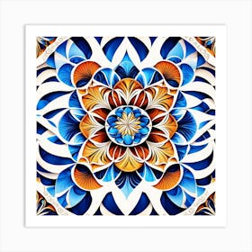 Blue And Orange Mandala Art Print