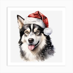 Husky Santa Hat 2 Art Print