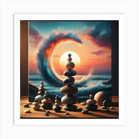 Stacking Stones At Sunset 1 Art Print