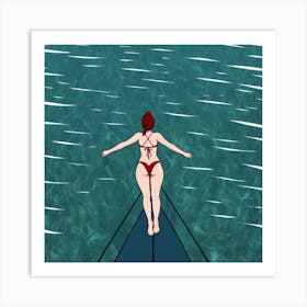 Woman In Bikini On A Surfboard Art Print