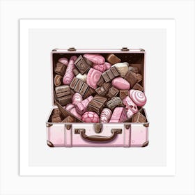 Pink Suitcase With Candy Art Print