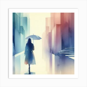 Woman Holding Umbrella In The Rain Art Print