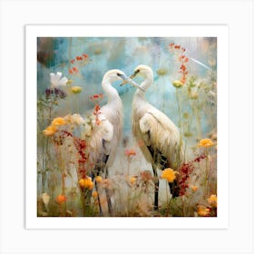 Herons In The Meadow Art Print