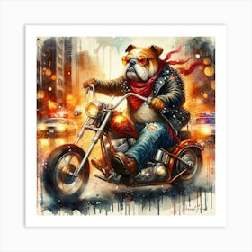 Bulldog On A Motorcycle 1 Art Print