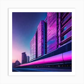 Purple Cityscape At Dusk Art Print