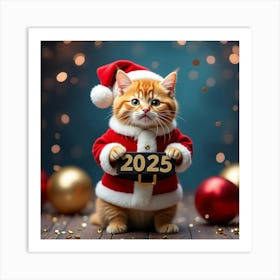 Flux Dev Vibrant Orange Tabby Cat Wearing A Miniature Santa Cl 0 Art Print