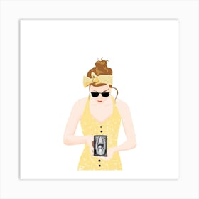 Retro Beach Vibe, Woman With A Camera Art Print
