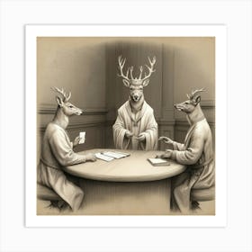 Deer At Table Art Print