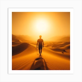 Man Walking In The Desert Art Print