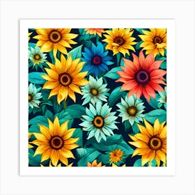 Sun Flowers In Multiple Colors 2 Art Print