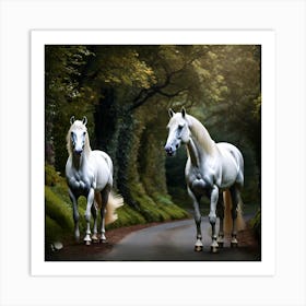 White Horses In The Forest 1 Art Print