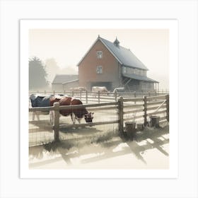 Farm In The Mist Art Print