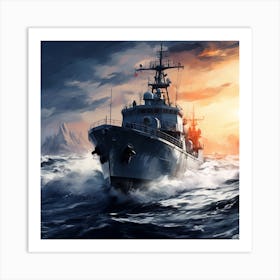 Navy Ship In The Ocean Art Print