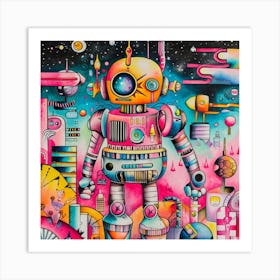 Robot In Space 3 Art Print