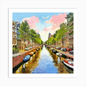 Amsterdam Canal Summer Aerial View Painting Art Print 3 Art Print