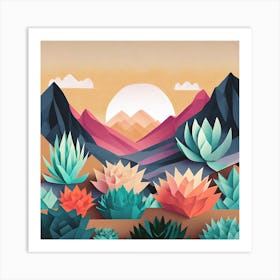 Firefly Beautiful Modern Abstract Succulent Landscape And Desert Flowers With A Cinematic Mountain V (10) Art Print