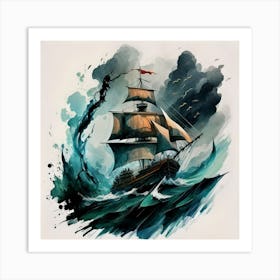 Pirate Ship In The Sea Art Print