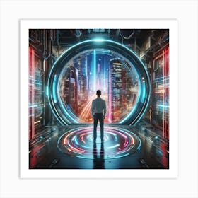 Futuristic Man In Futuristic City 1 Art Print