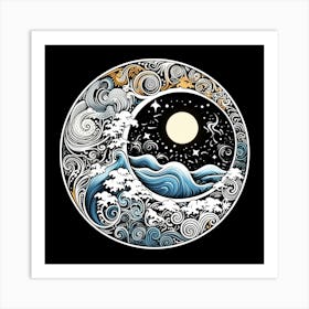Moon And Waves 18 Art Print