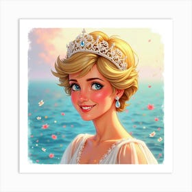 Radiant Princess Diana Smiling, With A Bright Colorful Watercolor Scene 1 Art Print