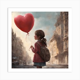 Girl With A Heart Balloon Art Print