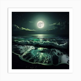 Full Moon Over The Ocean Art Print