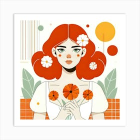 Girl With Flowers 2 Art Print