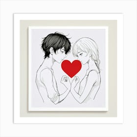 Couple Holding Hands With Heart Art Print