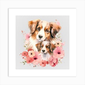 Watercolor Spring Mama And Baby Dogs 1 Art Print