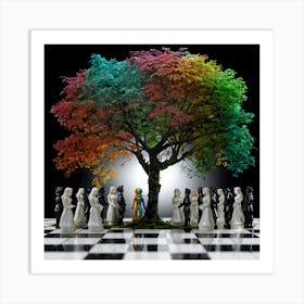 Colorful Tree On Chess Board - Old Game New Rules Art Print