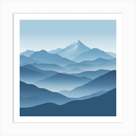 Misty mountains background in blue tone 58 Art Print