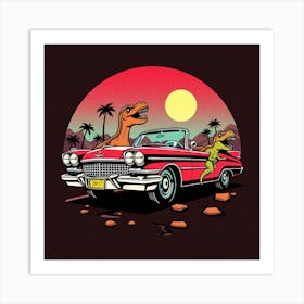 Dinosaurs In Car Art Print