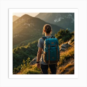 Hiker In The Mountains Art Print