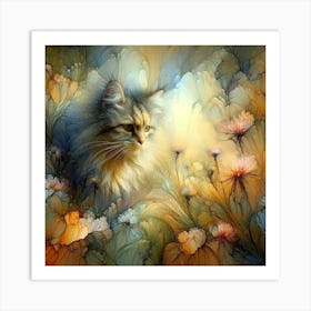 Cat In Flowers Art Print