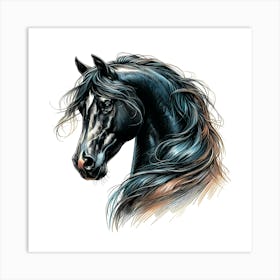 Dark Arabian Horse Head Drawing Art Print