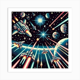 8-bit space battle Art Print