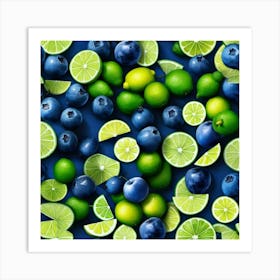 Limes and blueberries, kitchen Art Print