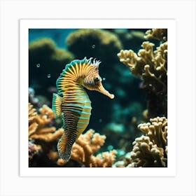 Seahorse On Coral Reef Art Print