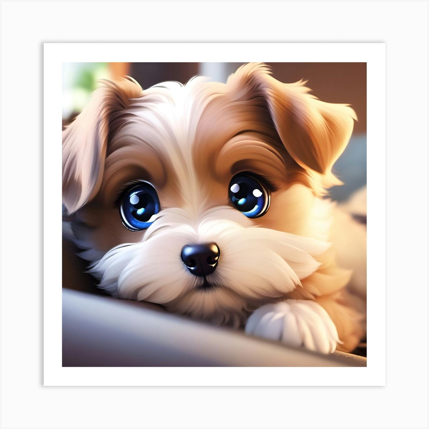 Cute Puppy Dog Love, Cartoon Anime Kawaii Chibi Animals Series - Puppy Dog  Print 02
