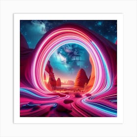 Neon Sandstone Arches Framing a Celestial Spectacle 3 Art Print