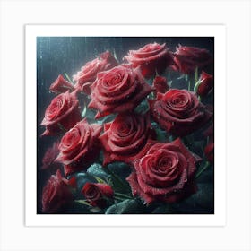 Red Roses In The Rain Art Print