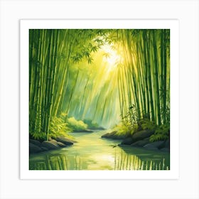 A Stream In A Bamboo Forest At Sun Rise Square Composition 114 Art Print