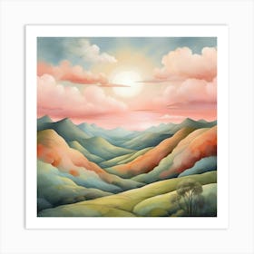 Dreamy Hills Landscape Art Print 3 Art Print