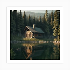 Cabin By A Lake Art Print