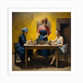 Three Women At A Table Art Print