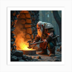 Dwarf Blacksmith Forging Enchanted Weapon In A Fiery Forge 1 Art Print