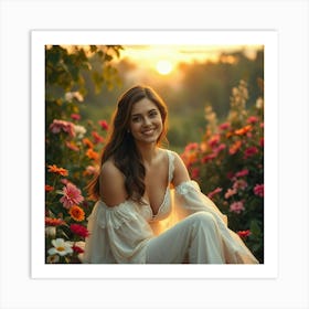 Beautiful Young Woman In The Garden Art Print